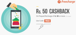 freecharge Rs  cashback on Rs  prepaid recharge