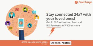 Freecharge Rs  cb on postpaid recharge of Rs