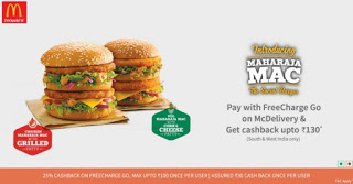 McDonald Get  cb on paying via Freecharge Go card