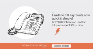 freecharge  cb on  landline bill payment new users