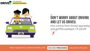 Freecharge Get Flat Rs  Off on Hiring a Driver from DriveU App Extra Rs  Cashback Freecharge Wallet