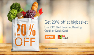 BigBasket get  off via icici bank netbanking