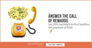 Freecharge Get  cb on first landline bill payment New users loot