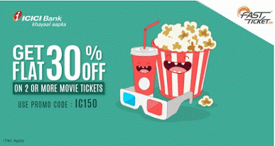 fastticket icici  dicount on movie tickets offer