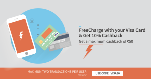 Freecharge Get flat  cashback offer VISA loot