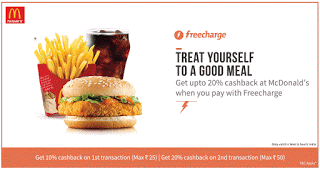 freecharge mcdonalds loot offer  cashback on orders