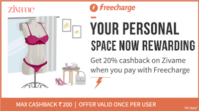 freecharge get  cashback at zivame shopping