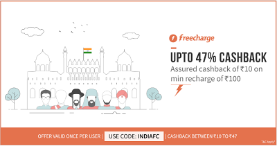 freecharge get upto  cashback on recharges all users