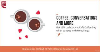 freecharge  cashback offer at cafe coffee day