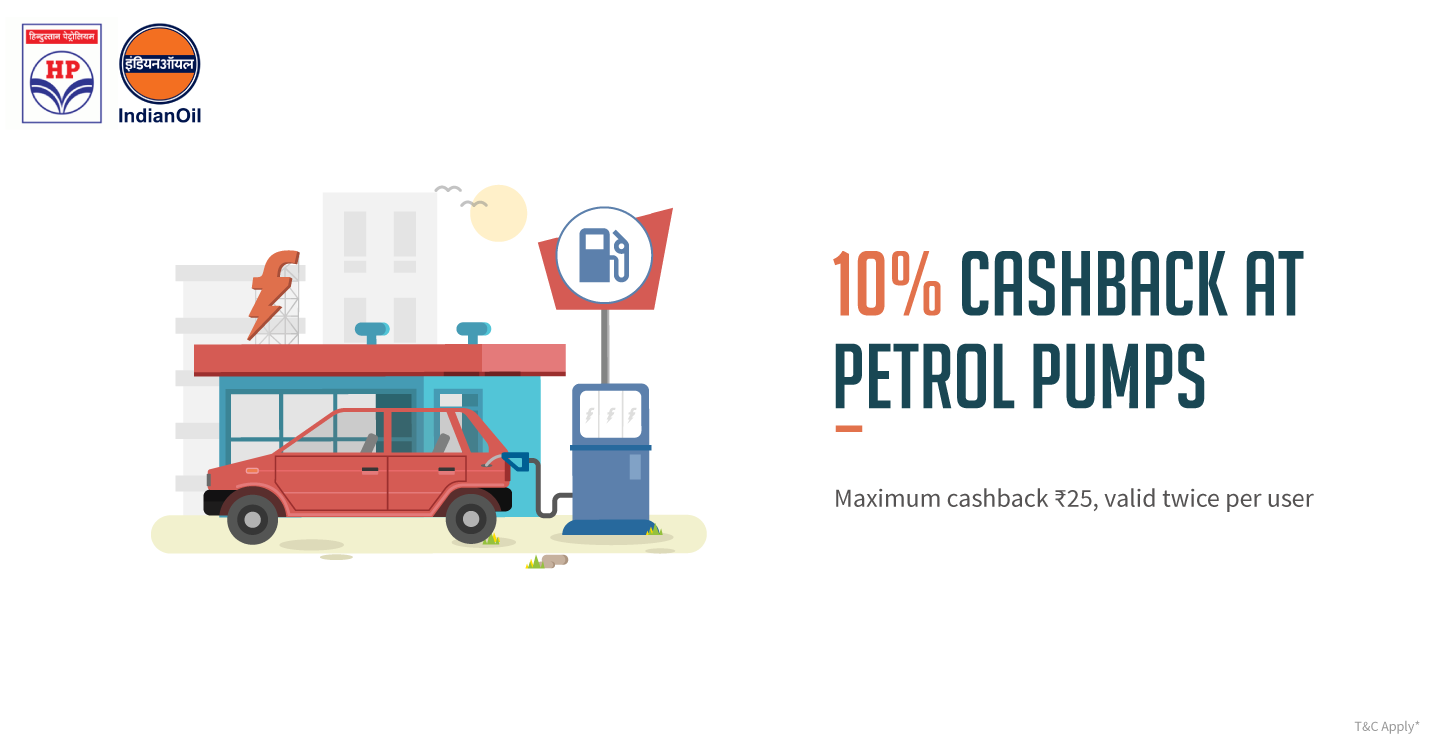 Get 10 Cashback on Paying via FreeCharge at HP & Indian Oil Petrol