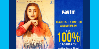 Paytm – Register & Get 100% Cashback Upto Rs 250 on One Hichki Movie Ticket