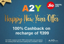 An Eligible Subscriber, who, during the subsistence of the Offer, performs the Recharge on or after 28th December, 2018, shall be entitled to Ajio Coupons. The Ajio Coupons shall be credited in the MyJio app of the Eligible Subscriber within 72 hours ofRecharge by the Eligible Subscriber. Ajio Coupons can be accessed under My Coupons in MyJio App.